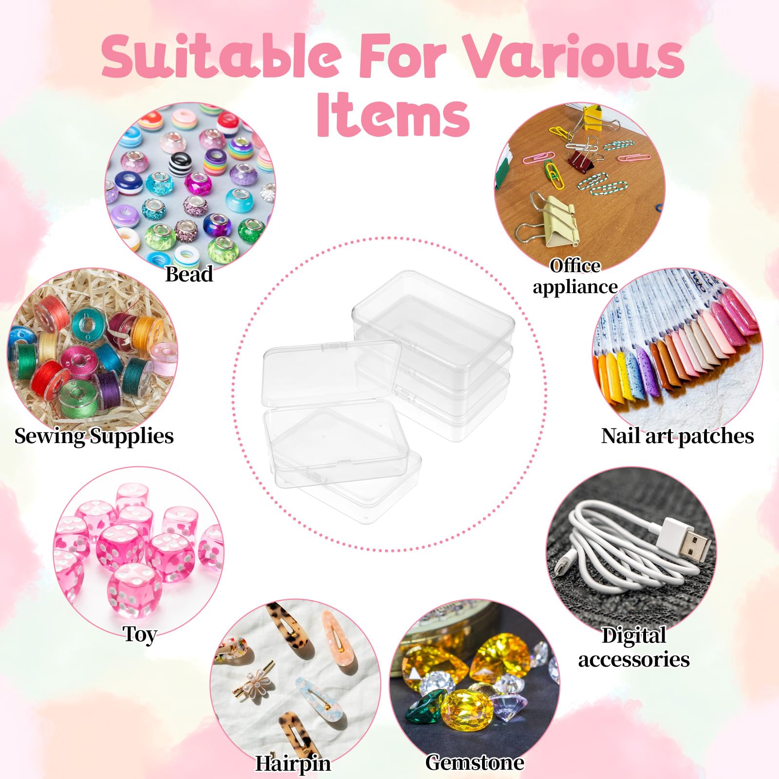 Jeffdad 5 Pcs Mini Plastic Storage Containers Box with Lid, 4x3x1 Inches Clear Rectangle Box for Collecting Small Items, Beads, Game Pieces