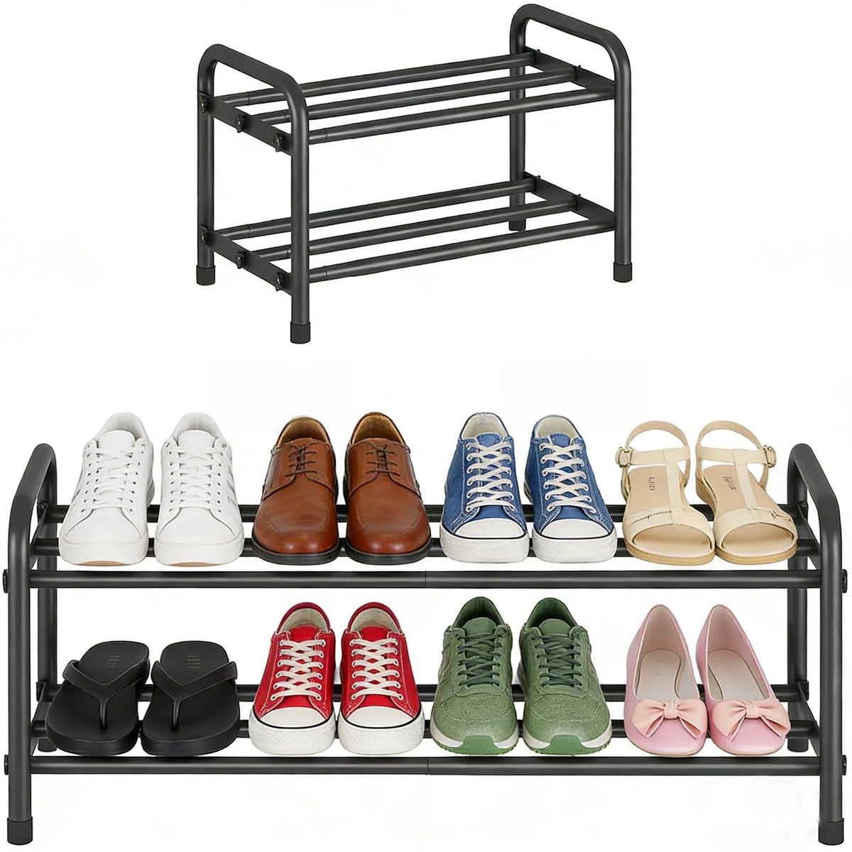 YiZhou Expandable Shoe Rack Metal 2 Tier, Adjustable Shoe Storage Organizer Shelf,Free Standing Narrow Shoe Rack for Small Narrow Space, Entryway