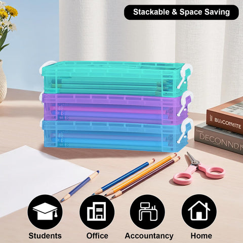 DARUITE Pencil Box, 3 Pack Pen Storage Organiser with Snap Tight Lid