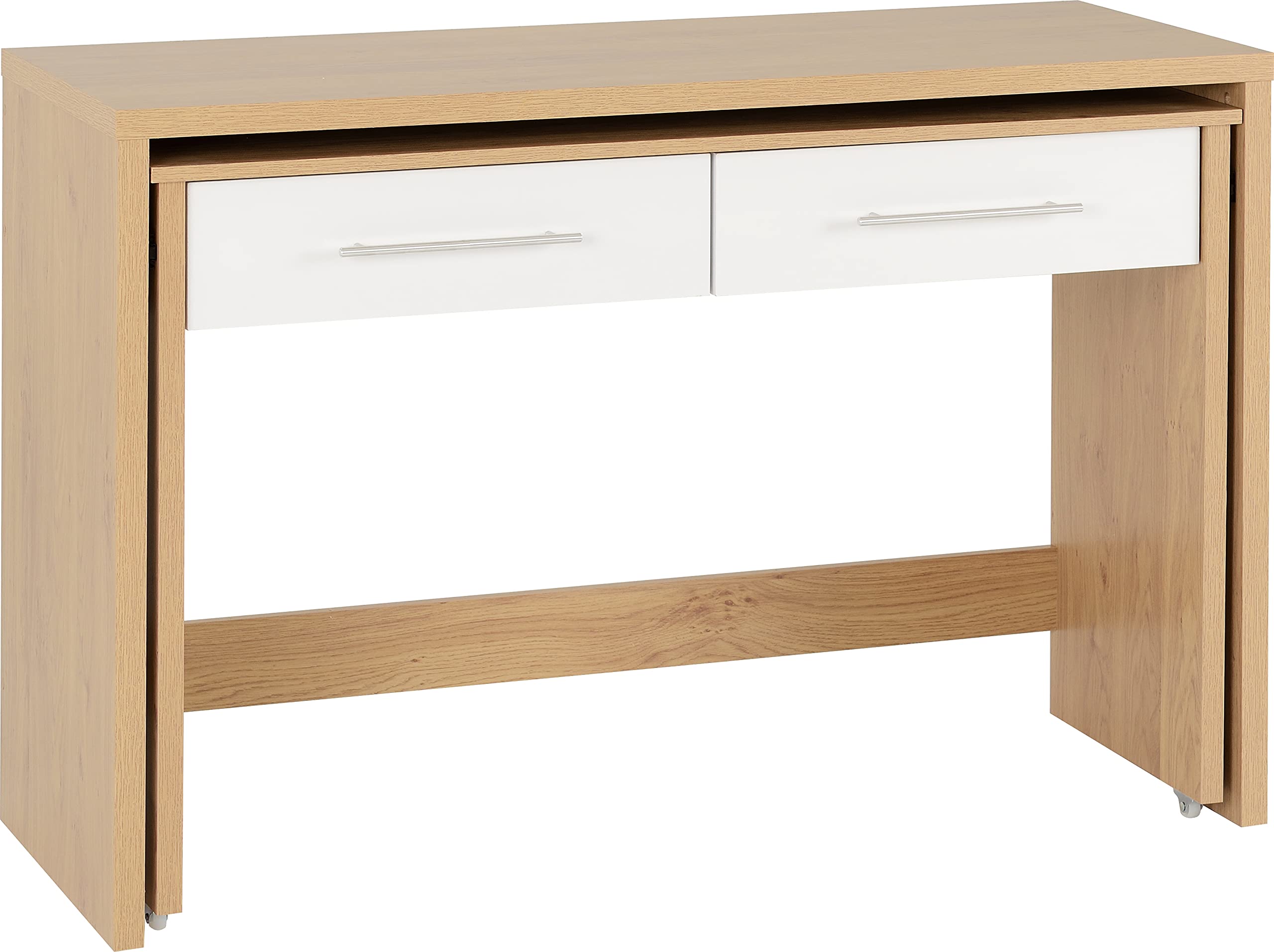 Seconique Seville 2 Drawer Slider Desk in White Gloss/Light Oak