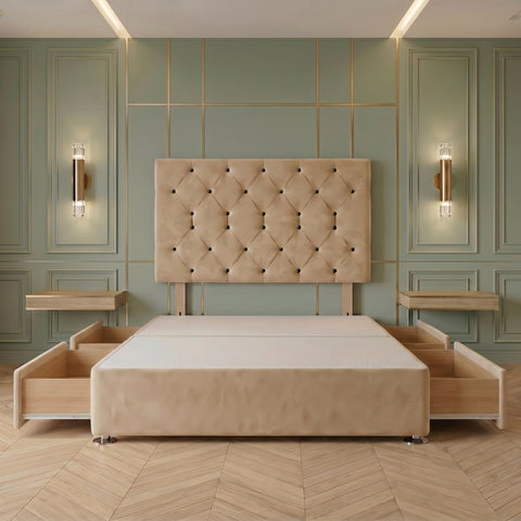 Bed Centre Premier Divan Base with 2 Drawers and Matching Headboard - Available in Multiple Fabrics and Colours (3FT Single, Plush Beige)