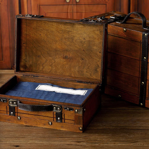 Topiky Distressed Wooden Chest Handbag, Vintage Storage Trunk (Small)