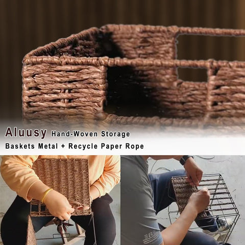 Aluusy Wicker Storage Basket,Foldable Organizer, 28×28×28cm,Brown