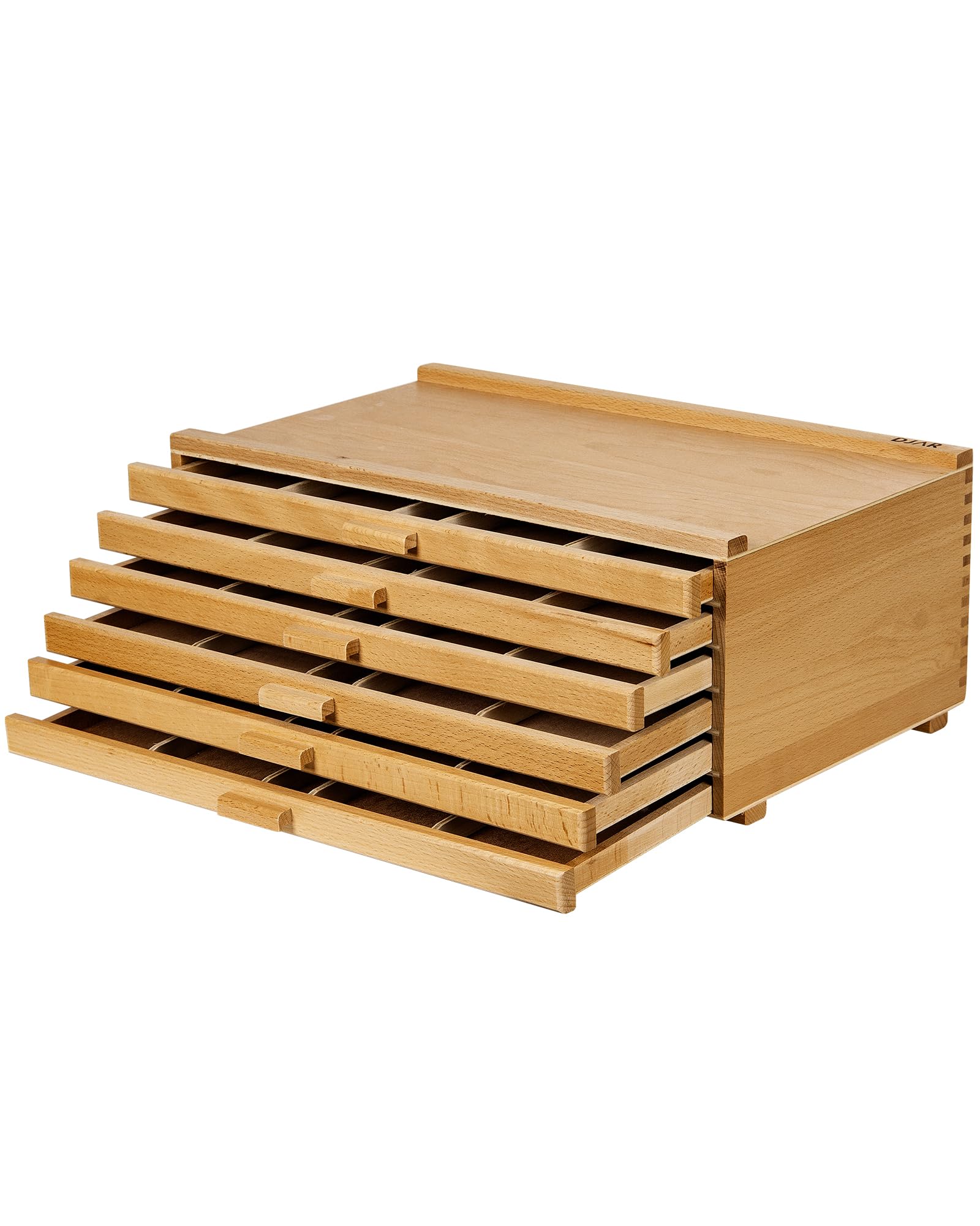 DJAR 6-Drawer Storage Box for Art Supplies, Beech Wood Desk Organizer for Pastels, Brushes, Pencils, Removable Drawers
