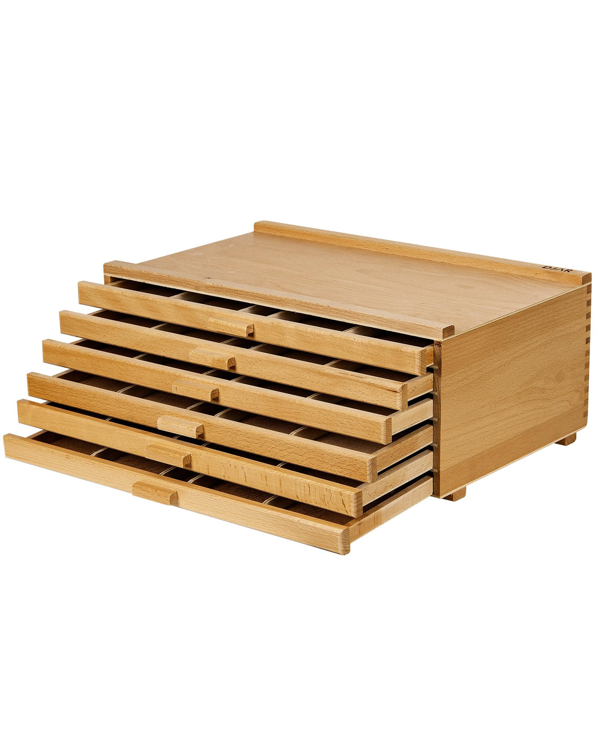 DJAR 6-Drawer Storage Box for Art Supplies, Beech Wood Desk Organizer for Pastels, Brushes, Pencils, Removable Drawers