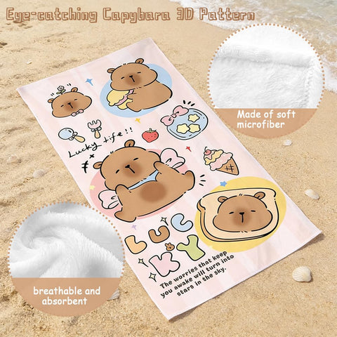 NimblusToy Capybara Beach Towel, Quick Dry Microfibre Towels Super Absorbent Sandproof Beach Bath Towels Swimming Towel Lightweight 3D Print Beach