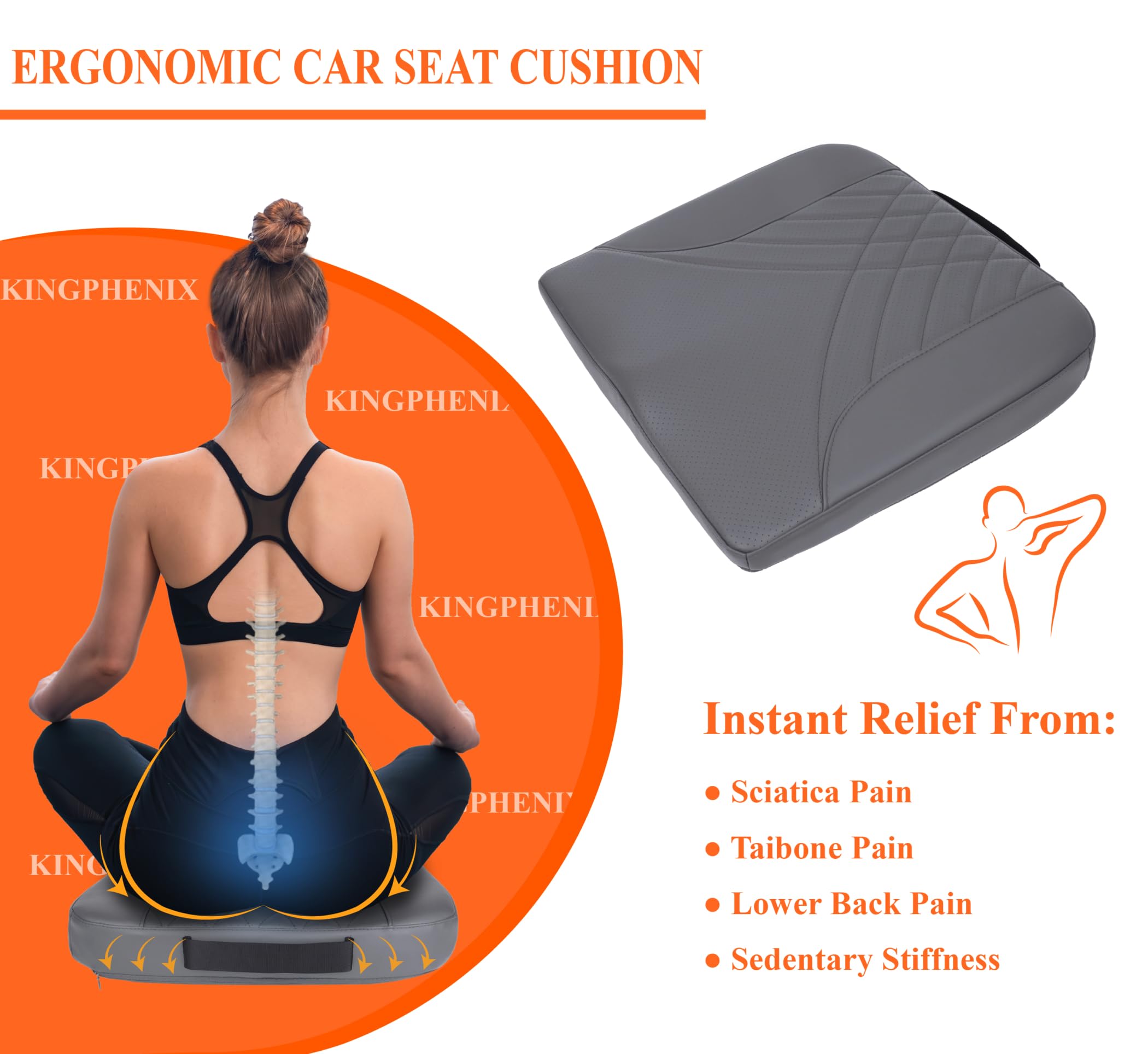 kingphenix Memory Foam Car Seat Cushion for Driving and Office Chair Use