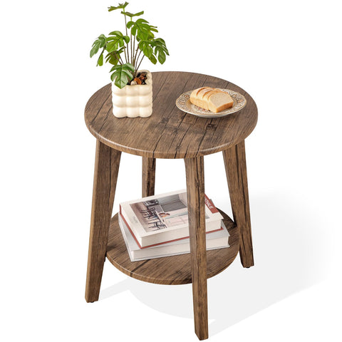 FEUFOAM Round End Table 2 Tier Wooden Side Tables with Storage Shelf Modern Nightstand Bedside Table for Small Spaces, Living Room