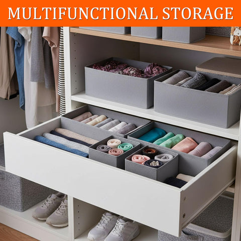 X-YSUNEAS Collapsible Fabric Storage Organizer Bins, 2 Size Foldable Closet Drawer Storage Boxes, 28×14×12cm & 14.5×14.5×12cm