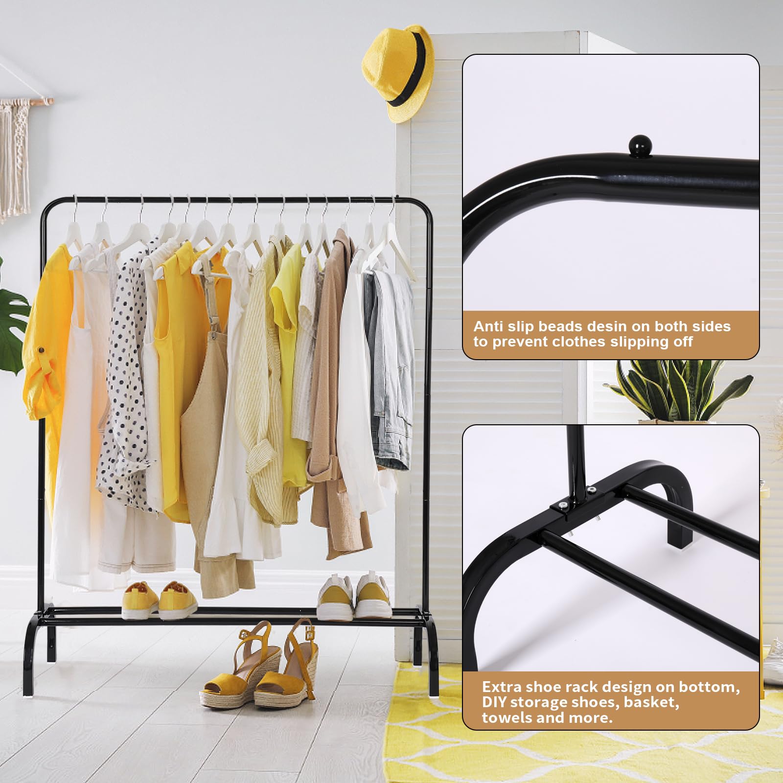 Metal Clothing Rack Garment Rack, Closet Rack Heavy Duty Hanging Racks for Clothes with Top Rod and Storage Bottom Shelf