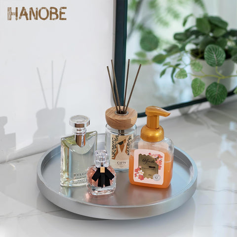 Hanobe Lazy Susan Bathroom Tray: Decorative Round Table Centerpieces 12 inch Turntable Organizer for Countertop Dining Room Kitchen Pantry Champagne