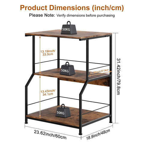 TQVAI 3 Tier Large Printer Stand with Storage on Wheels Printer Table Home Office Microwave Shelf for Kitchen Storage Trolley Rustic Brown Furniture