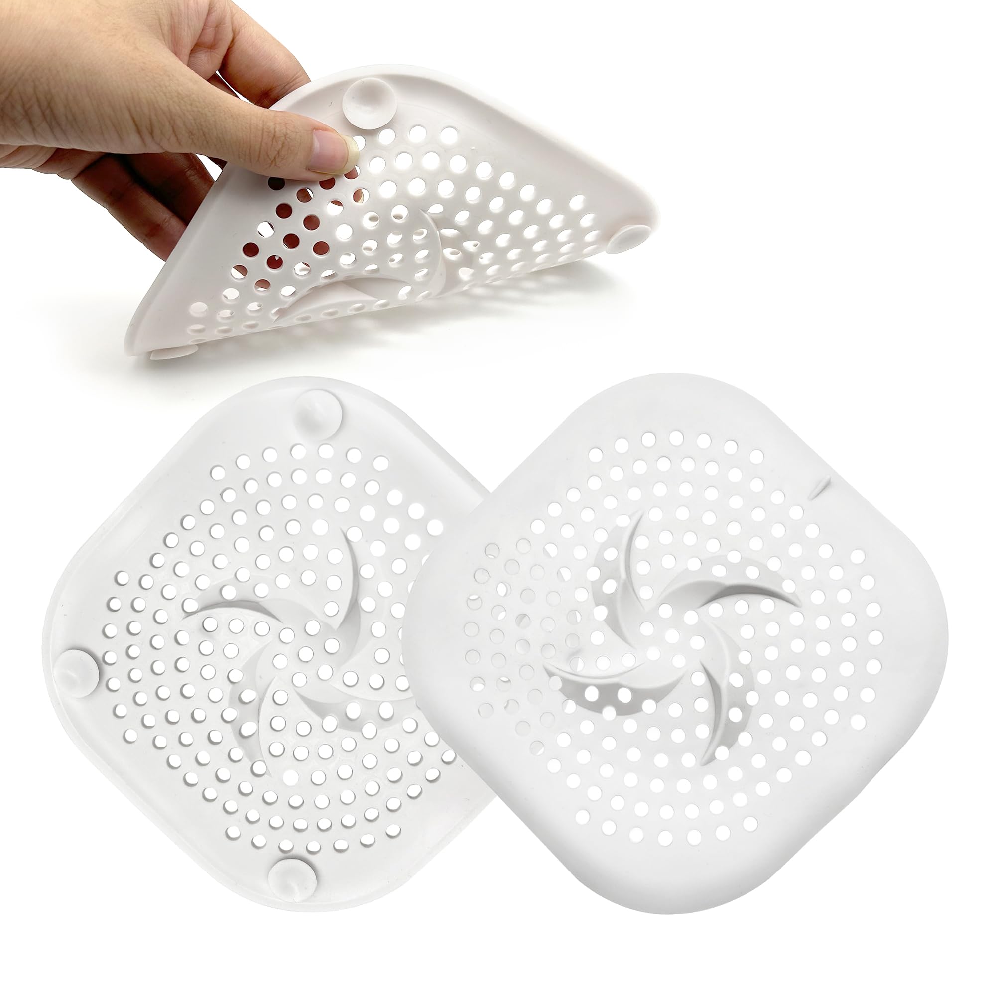 2Pcs Silicone Shower Drain Cover with Suction Cups, Hair Catcher Strainer for Sink, Bathtub, and Kitchen, Anti-Clogging Drain Protector Plug Filter