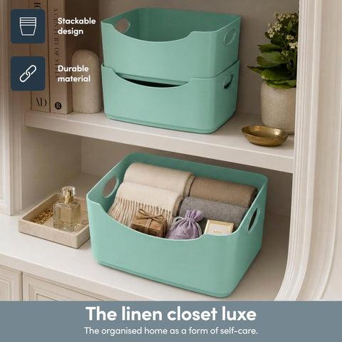 KEPLIN 6 Pack Plastic Storage Baskets with Handles, BPA-Free Dishwasher Safe Organiser Boxes for Kitchen, Bathroom, Pantry, Shelves & Drawers