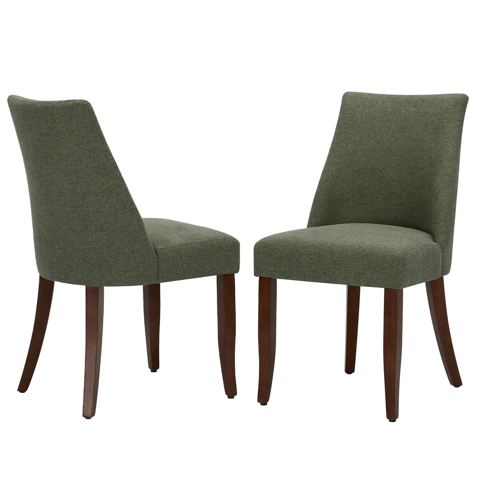 COLAMY Upholstered Dining Chairs Set of 2, Linen Fabric Parsons Dining Room Chairs with Curved Backrest, Solid Rubber Wood Legs