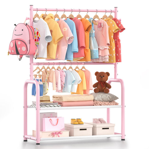 ZHKINGGS Kids Clothing Rail, Adjustable Toddler Dress Up Storage Rack, Pink
