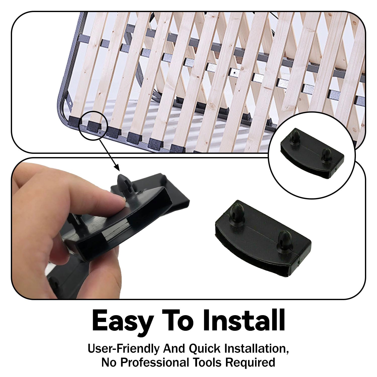 HANZMQIYJJ Bed Slat Holders, 50mm Bed Slat Caps, Side Slat Holders Replacement for Single Double, King, Queen Size Beds- Plastic Replacement (Black)