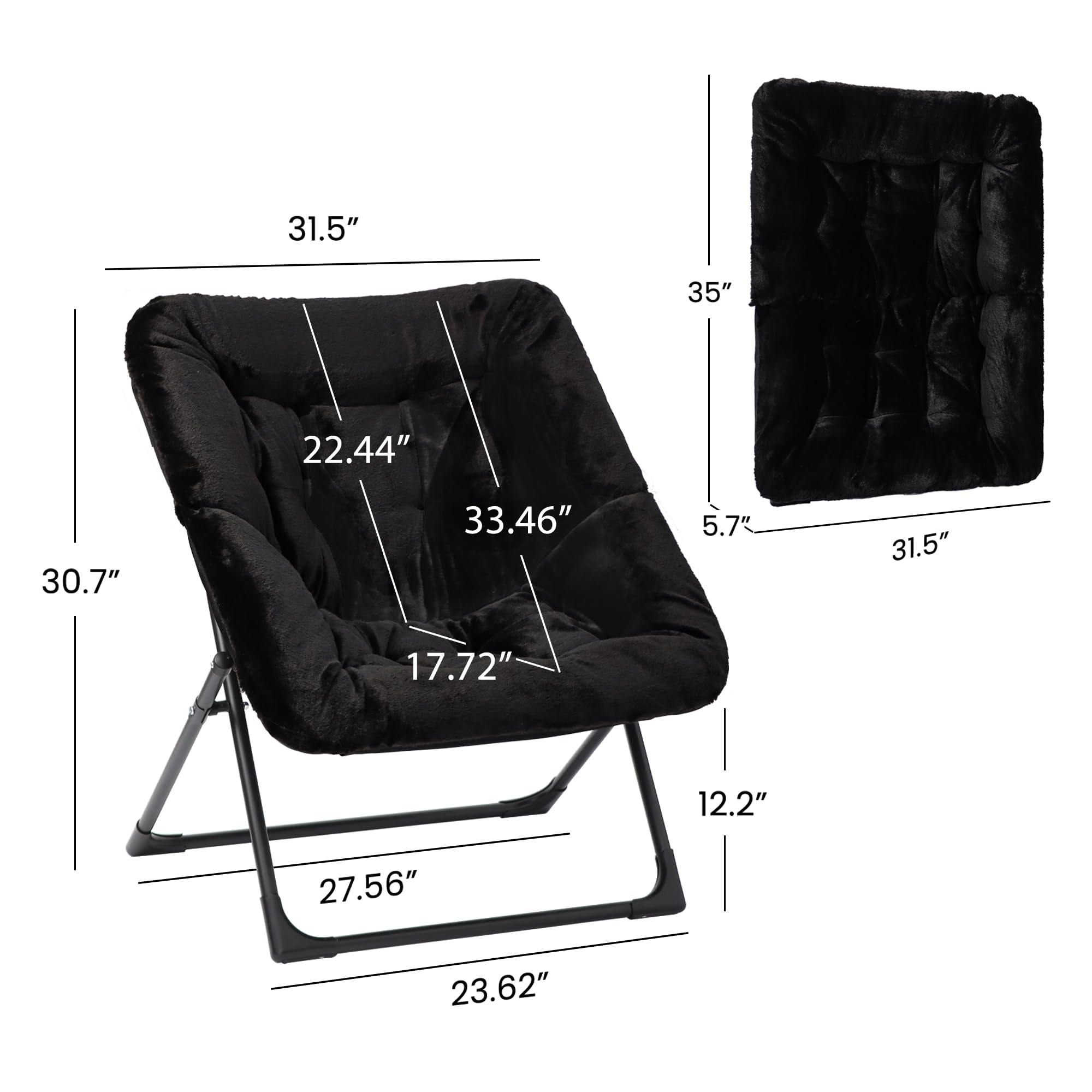 Mordchil EU Folding Saucer Chair, Comfy Faux-Fur Reading Chair, Foldable Oversized Accent Chairs for Teens, Adults