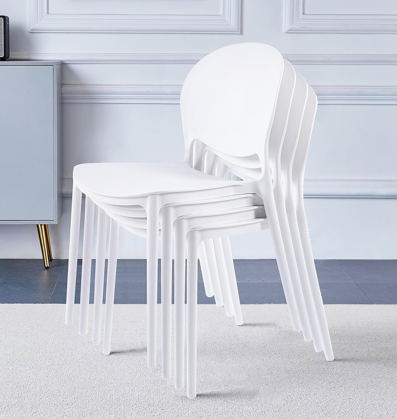 Hallowood Furniture Stoker Plastic Stackable Dining Chairs Set of 4, White