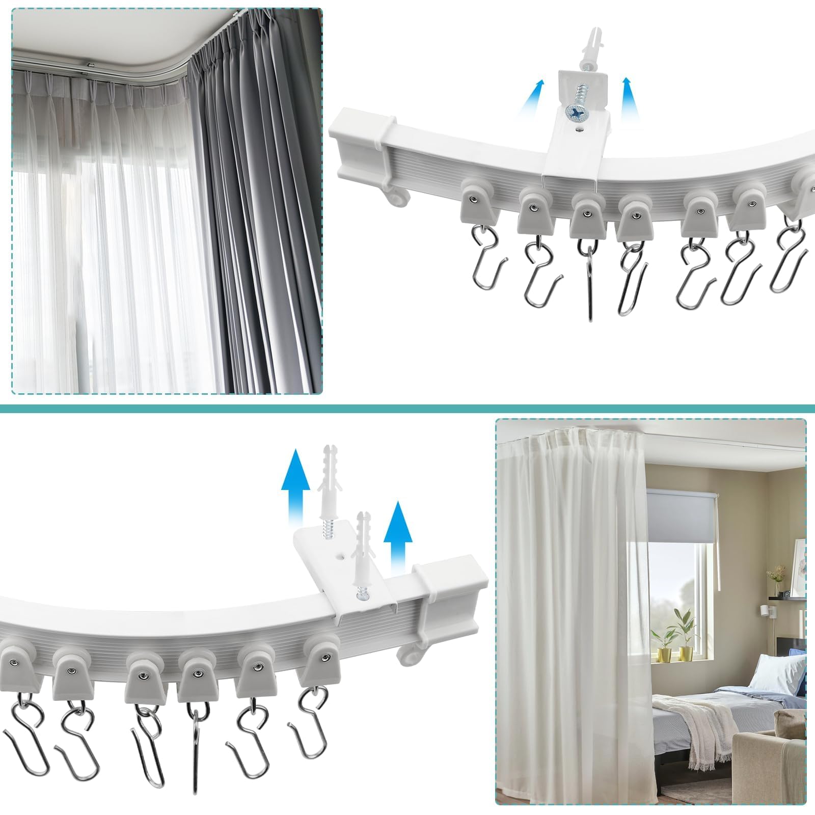 SWTYExt Ceiling Curtain Track 3m/9.8Ft Bay Window Curtain Track Flexible Rail Bendable Ceiling Rail Bay Window Rail for Shower Corner Caravan