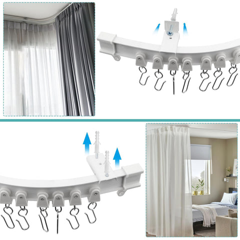SWTYExt Ceiling Curtain Track 3m/9.8Ft Bay Window Curtain Track Flexible Rail Bendable Ceiling Rail Bay Window Rail for Shower Corner Caravan