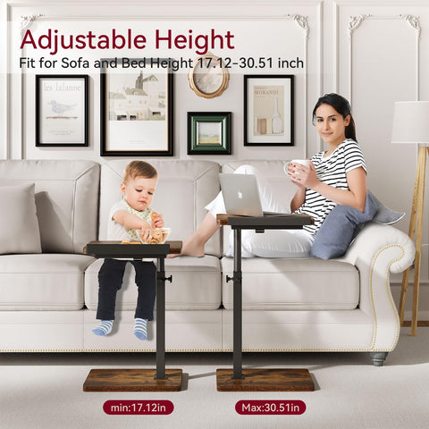 IBUYKE C Shaped Side Table,Flip-Over Panel End Table,Brown TVT004H