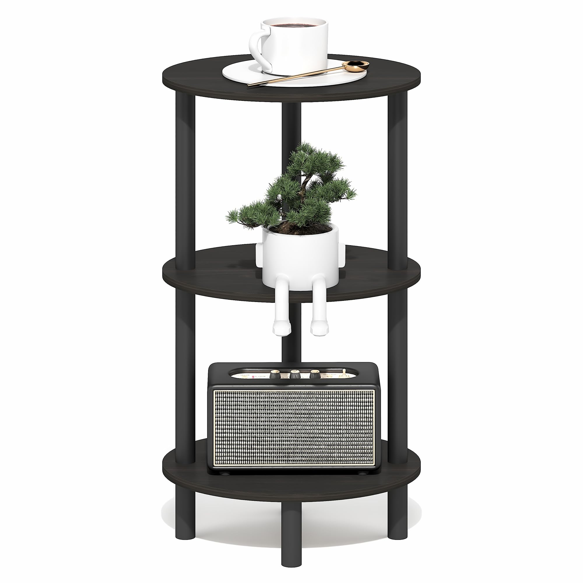 Furinno TURN-N-TUBE Side Table, 3-Tier Oval End Table, Night Stand, Bedside Table, for Living Room, Bedroom, Espresso/Black