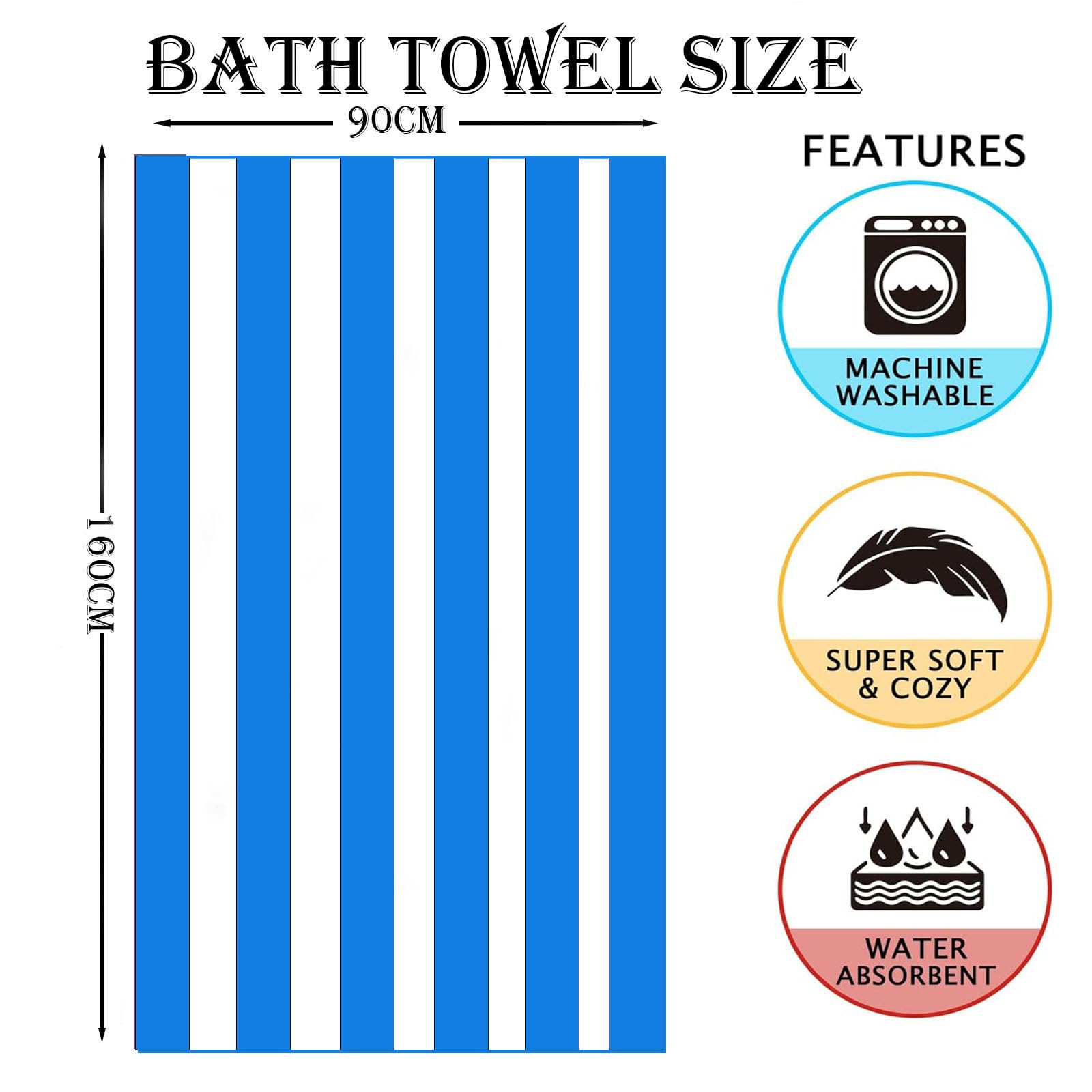 Large Thin Microfibre Beach Towel with Bag for Adult Men Women,160x90cm Blue Stripe Beach Towels Quick Dry Sand Free Lightweight Swim Bath Towel for