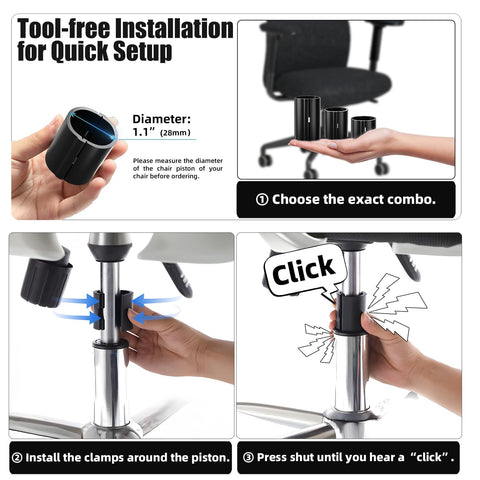 Sytopia Fix Sinking Office Chairs, 4 Pieces Clamps Chair Height Extenders, Stop Gas Cylinder Sliding Down, No Tools Required, up to 5 Inches