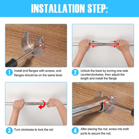 Wardlock 112-210cm Extendable Stainless Steel Wardrobe Rail, Adjustable Clothes Rail Pole With U Shaped End Sockets.