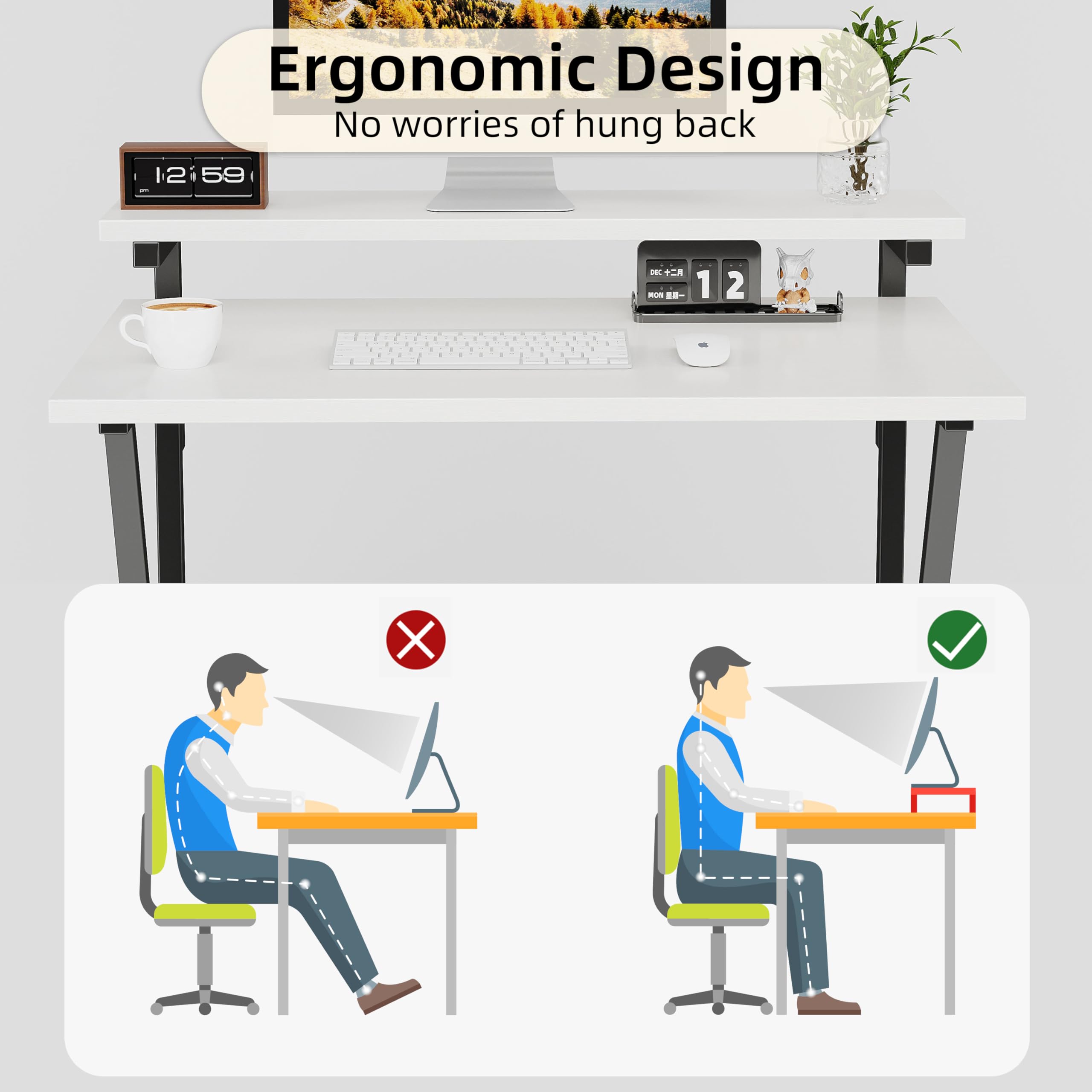 COTUBLR 70 x 48 cm Desk, Small Computer Desk for Small Spaces, Gaming Desk with Adjustable Monitor Stand, Modern Simple Style Compact Desk