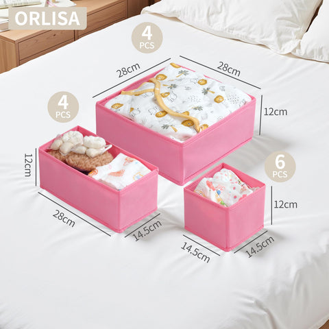 ORLISA Drawer Organiser for MALM Drawers, 14 Pack Clothes Drawer Organisers, Foldable Fabric Dividers for Underwear Socks Bras, 3 Sizes Storage Boxes