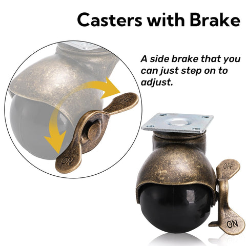 Goaste 8 Pack 50mm Ball Caster Wheels, Antique Brass Swivel Casters with Brakes, Vintage Spherical Ball Casters with Sockets