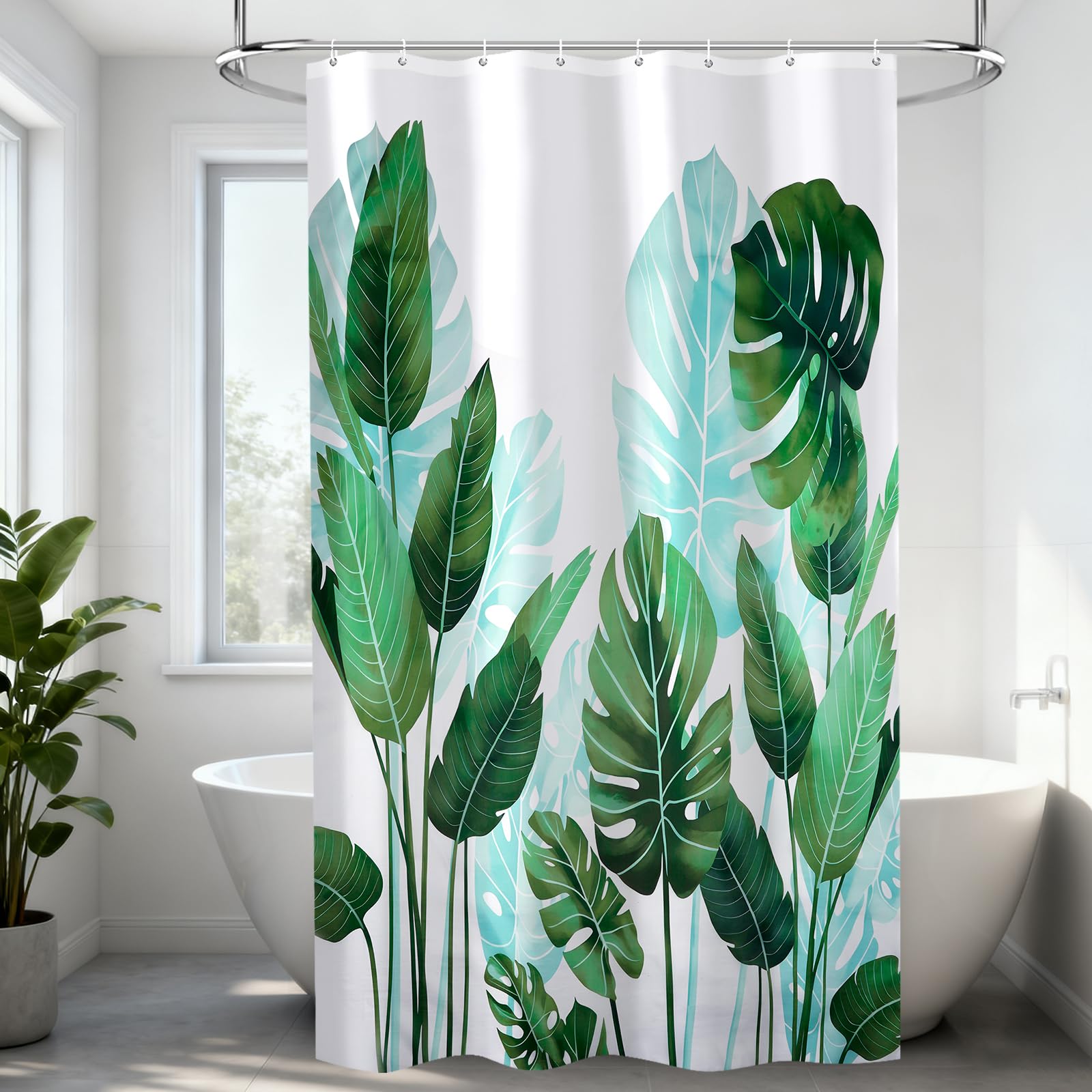 HAGOT Shower Curtain, Water and Mould Resistant Bathroom Curtain, Polyester Machine Washable Fabric, Bath Curtain with Hooks, 120 x 200 cm