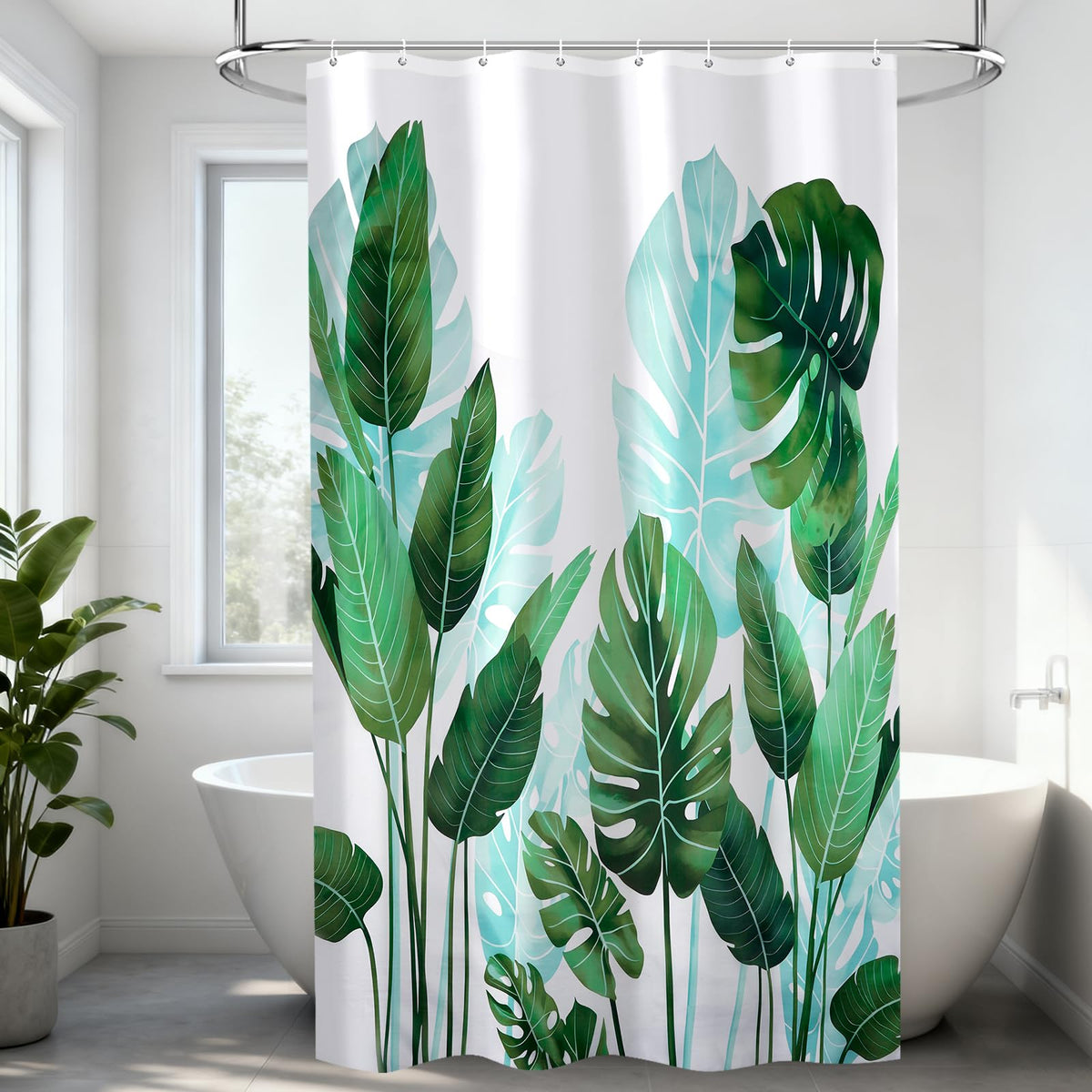 HAGOT Shower Curtain, Water and Mould Resistant Bathroom Curtain, Polyester Machine Washable Fabric, Bath Curtain with Hooks, 120 x 200 cm