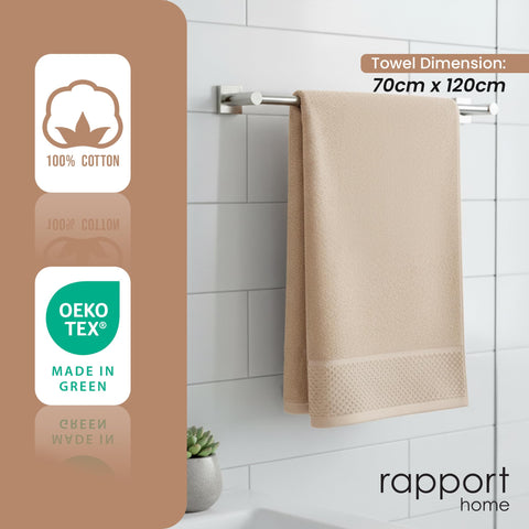 Rapport Home Eden Weave Bath Towels 2-Pack | Mink, 70x120cm | 100% Cotton 500gsm | Oeko-Tex Made in Green & BCI Certified