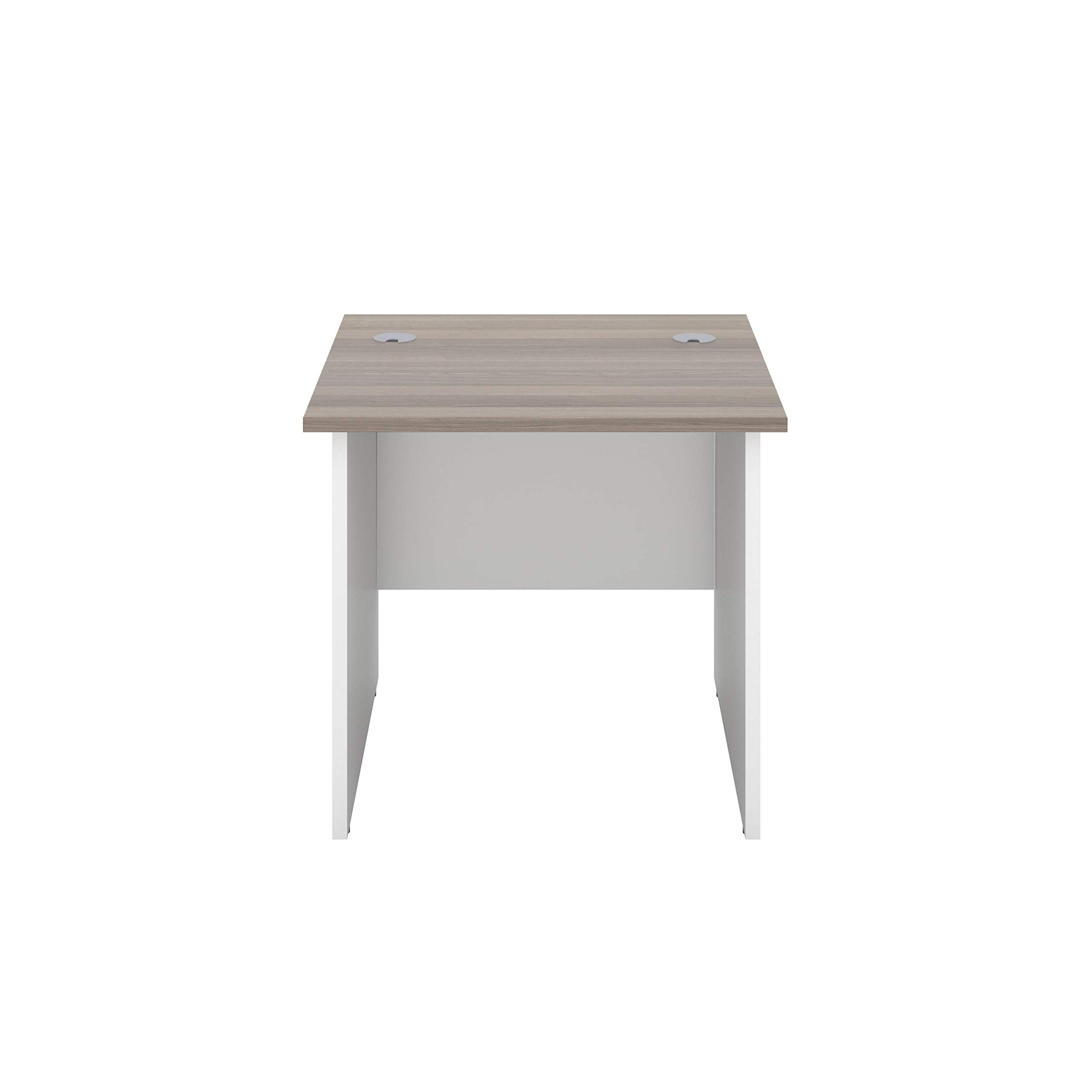 Office Hippo Heavy Duty Rectangular Office Desk, Home, Table, Integrated Cable Ports, 5 Yr Wty, MFC, White Legs, Grey Oak Top, 80cm x 80cm