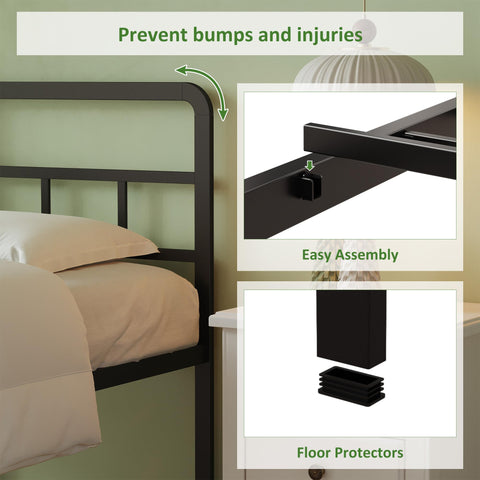 Lutown-Teen European Double Bed Frame 160 x 190 cm with Headboard, Black