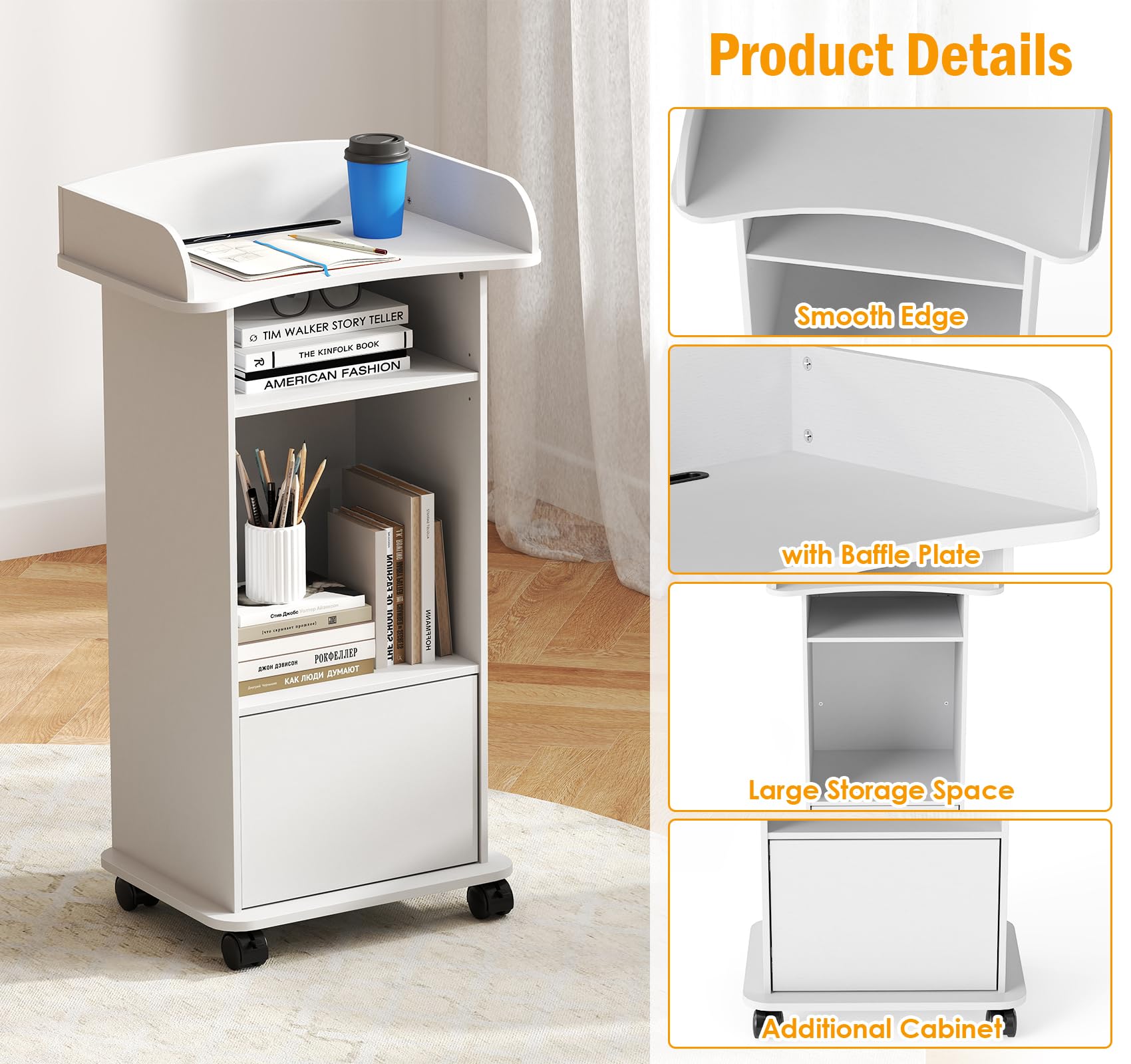 yeshine Lecterns & Podiums Portable Mobile Wood Lectern Reception Desk