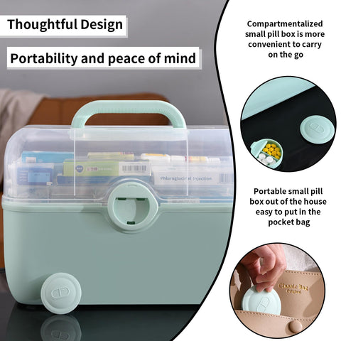 Uotyle Medicine Storage Box 3-Layers Medical Box with Protable Handle Household, First Aid Organiser Case, Plastic Portable Craft Box Kit