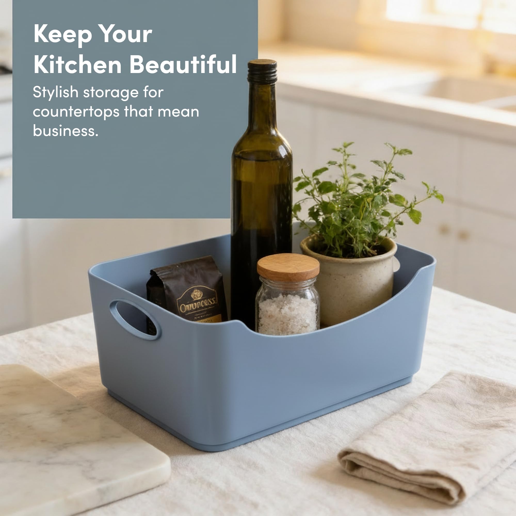 KEPLIN 5 Pack Plastic Storage Baskets with Handles, BPA-Free Dishwasher Safe Organiser Boxes for Kitchen, Bathroom, Pantry, Shelves & Drawers
