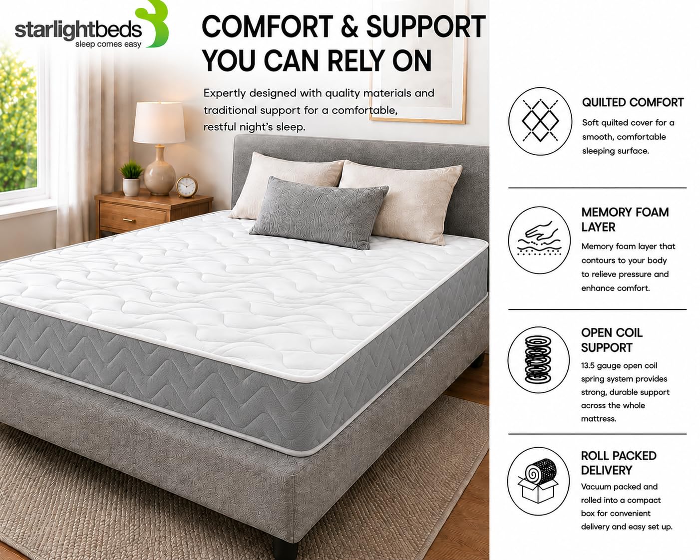 Starlight Beds Twilight Grey Shorty Mattress - 2ft6 x 5ft9