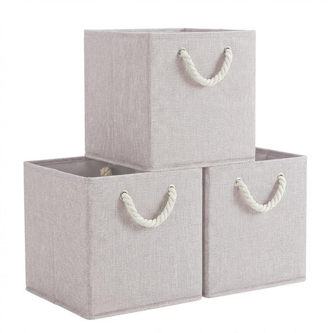 Mangata 3 Pack Storage Cubes for Shelves, Fabric Storage Boxes with Cotton Rope Handles Home Organization