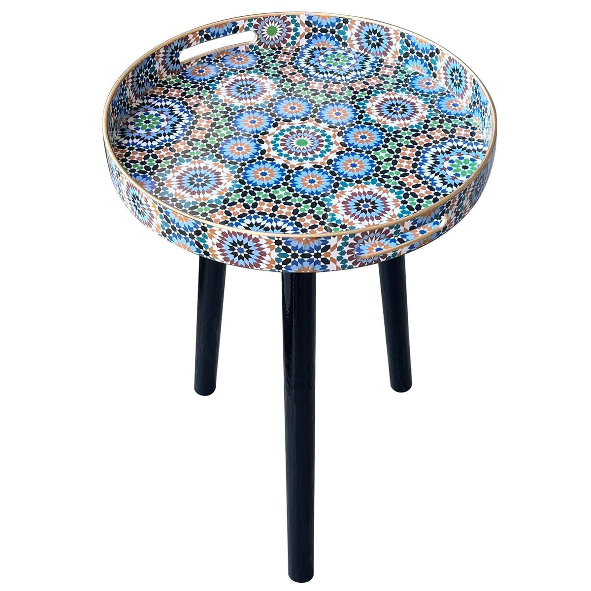 Simmer Stone Round Indoor Side Tables with Detachable Wooden 3 Legs, Versatile Tray Table, Perfect For Round Coffee Table Tea