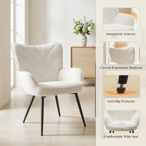 COLAMY Velvet Accent Chair with Black Metal Legs, Modern Armchair with Ergonomic Backrest