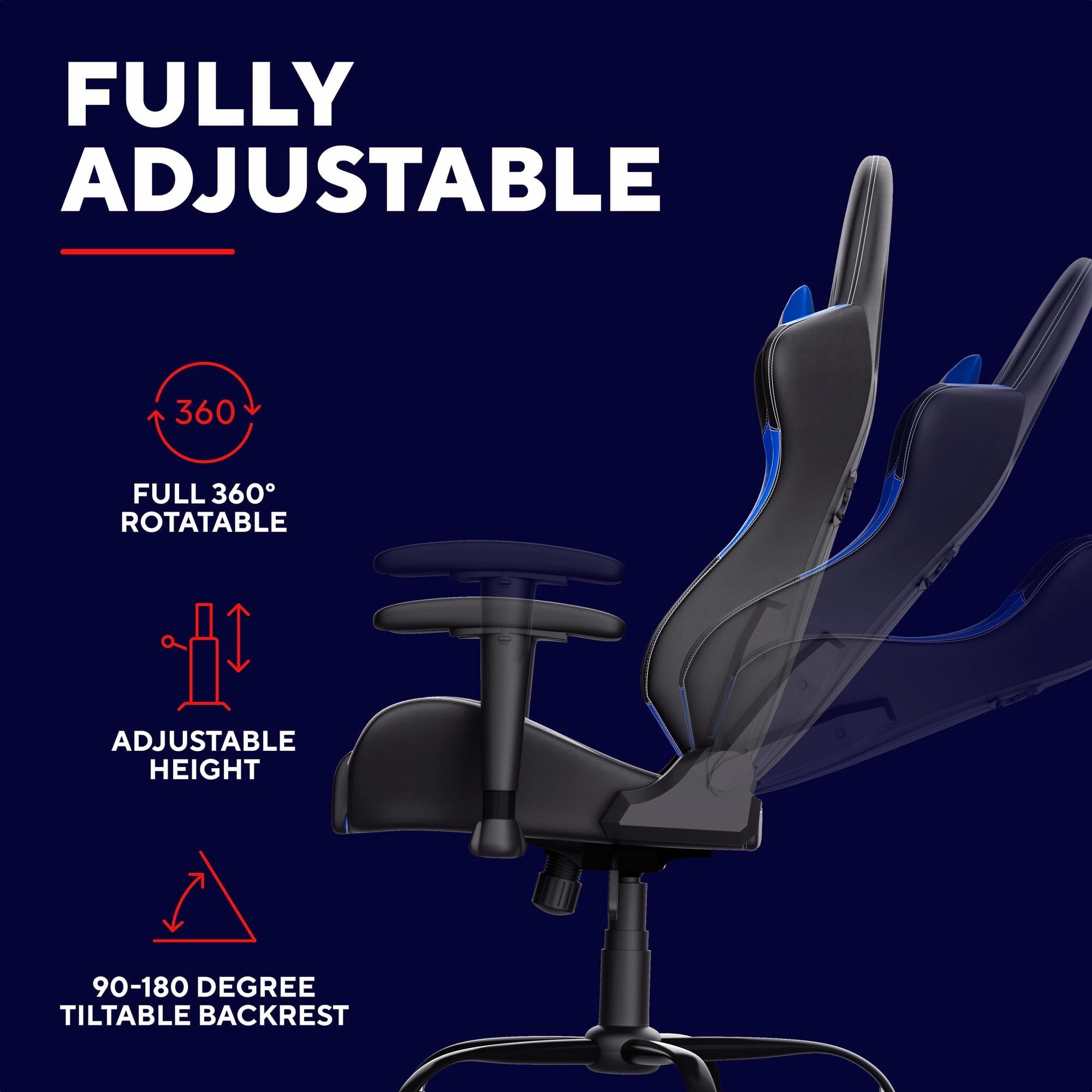 Trust Gaming GXT 708B Resto Gaming Chair, PC Desk Chair, Full 360° Rotatable Seating, Strong and Robust Metal Base Frame, Chair for Computer