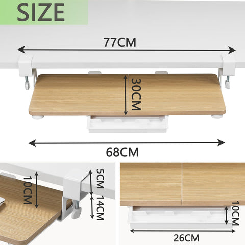 ETHU Under Desk Keyboard Tray, 68x30cm Ergonomic Pull-out Tray with C-Clamp Large Size Keyboard Tray Mount Easy to Install