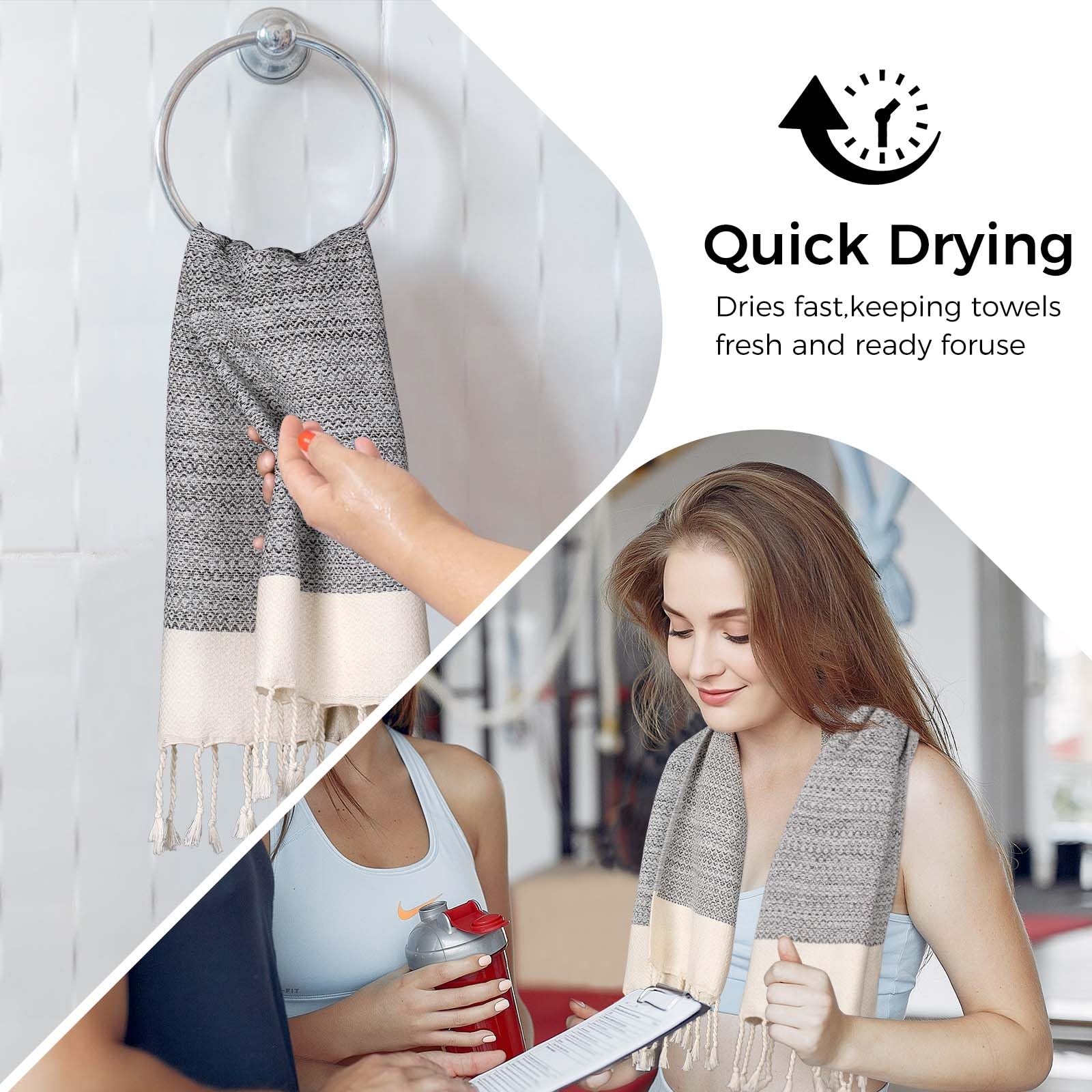 Ouxiaobai Hand Towels for Bathroom - Pack of 2 Turkish Hand Towels Set, Thin Decorative Tea Towel, 16x40 Inch Kitchen Cloth with Tassel