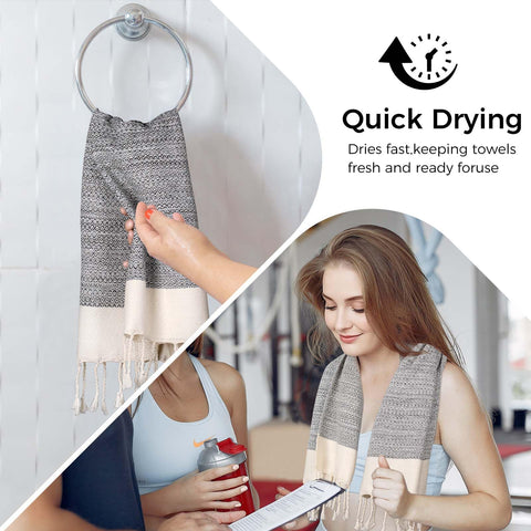 Ouxiaobai Hand Towels for Bathroom - Pack of 2 Turkish Hand Towels Set, Thin Decorative Tea Towel, 16x40 Inch Kitchen Cloth with Tassel