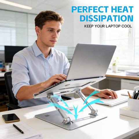 Zolirao Adjustable Laptop Stand for Desk, Height Adjustable Aluminium Laptop Riser with Cooling Vent